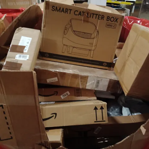 PALLET OF ASSORTED HOUSEHOLD GOODS AND PRODUCTS TO INCLUDE;SMART CAT LITTER BOX,COLD PRESS JUICER, TABLE