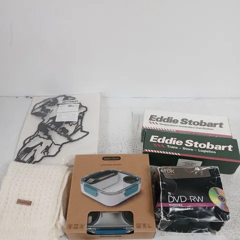 BOX OF APPROXIMATELY 10 ASSORTED ITEMS INCLUDING AN EDDIE STOBART MODEL, 10 DVD RW AND A BLACK AND BURN LUNCH BOX