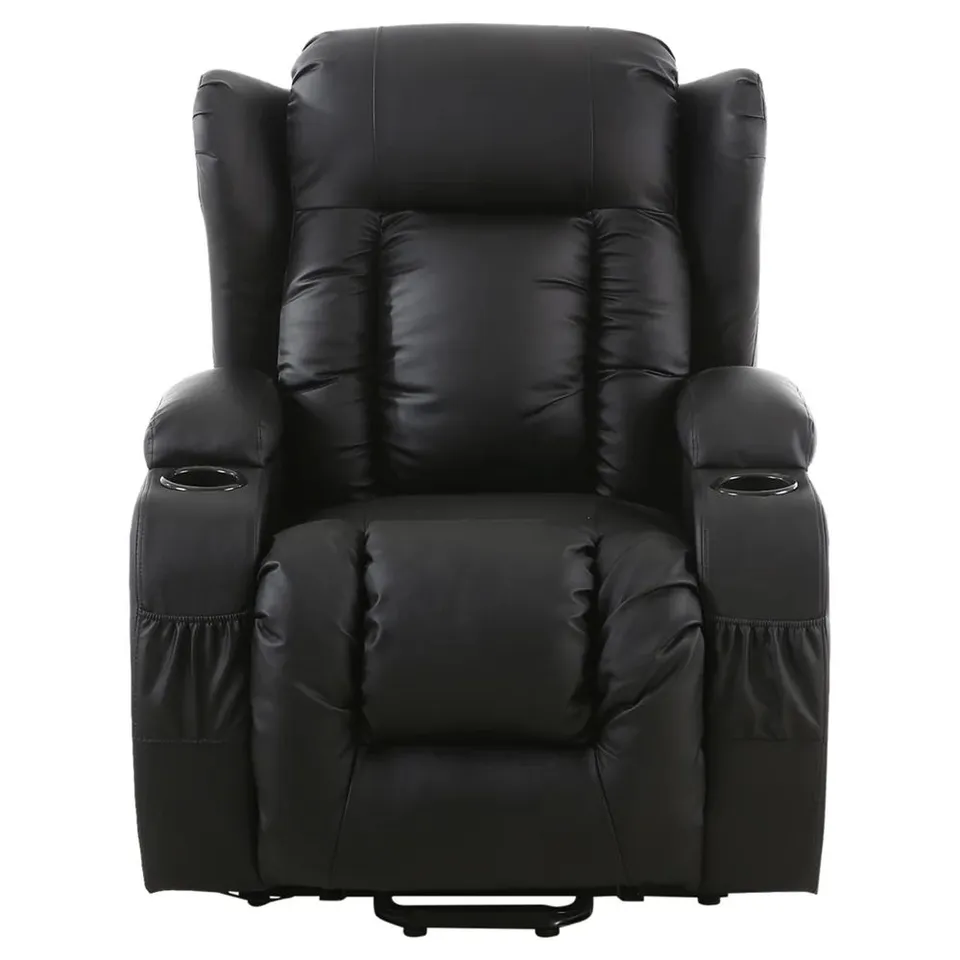 BOXED DESIGNER CAESAR BLACK LEATHER POWER RISE & RECLINE EASY CHAIR (2 BOXES)