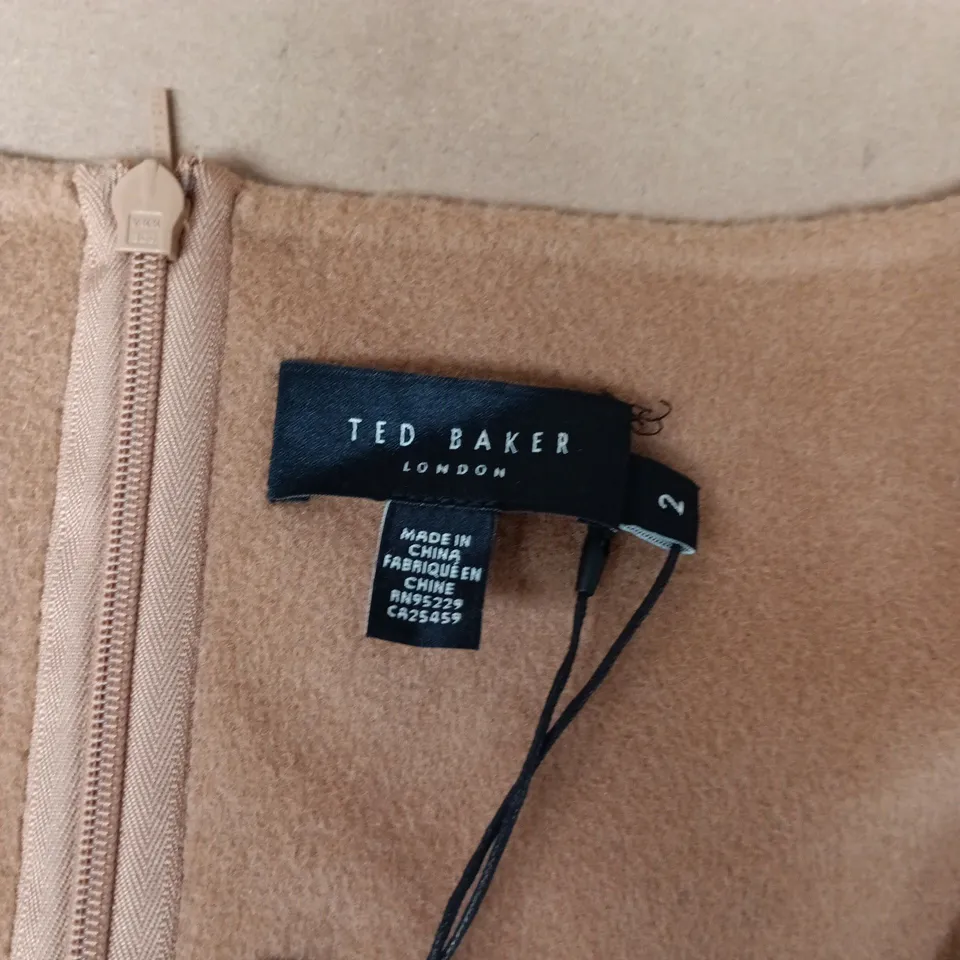 TED BAKER SCOOP NECK MINI DRESS IN CAMEL - SIZE 2