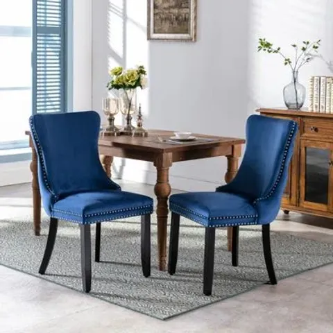 BOXED DEMARCO DELUNA LUXURY VELVET UPHOLSTERED KITCHEN DINING CHAIR SET OF 2 BLUE (1 BOX)