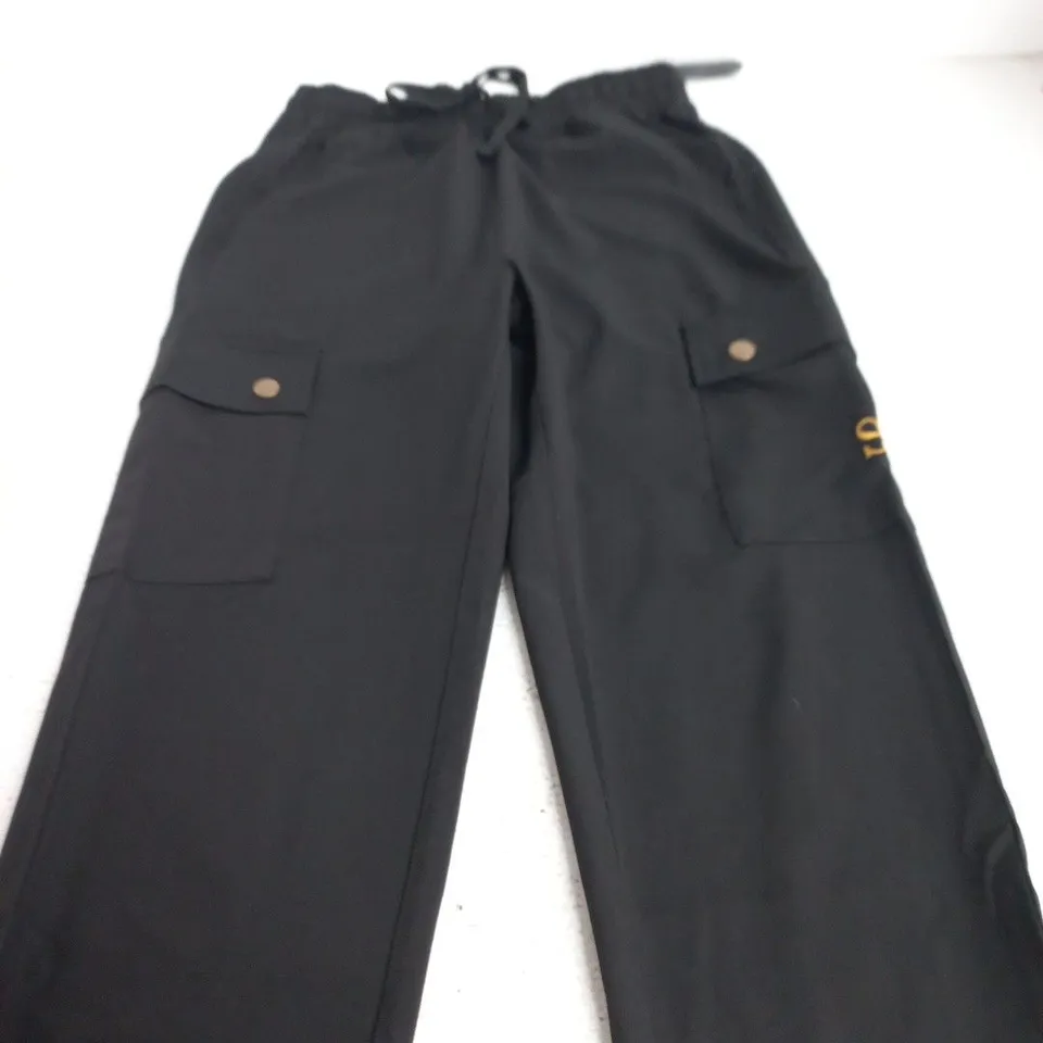 SWANKY BLACK CARGO TROUSERS – ELASTIC WAIST, XS
