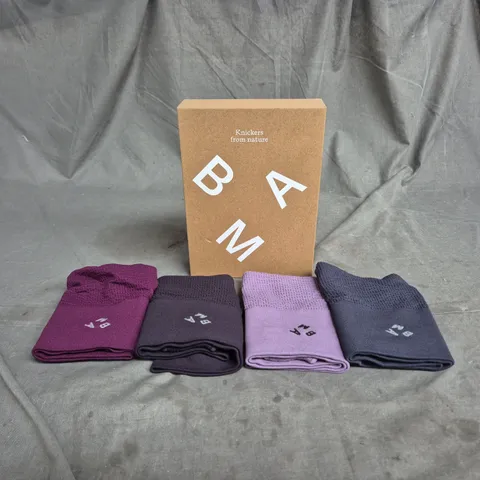 BAM BAMBOO KNICKERS – 4-PACK, MIXED PURPLE TONES, SIZE M 