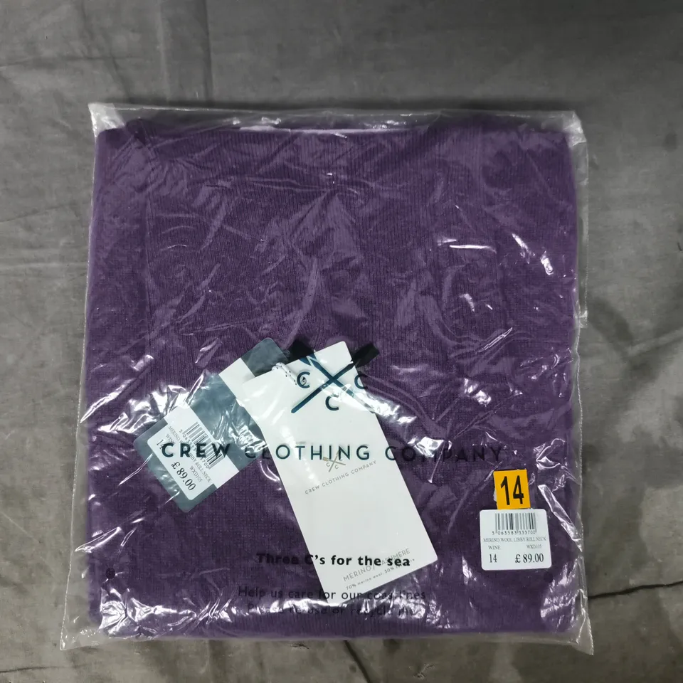 BAGGED CREW CLOTHING COMPANY MERINO WOOL LIBBY ROLL NECK TOP IN PURPLE SIZE 14