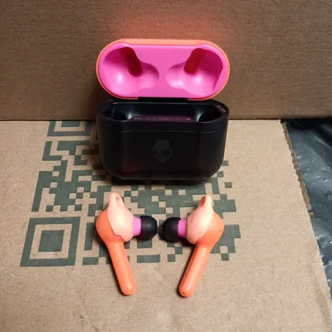 SKULLCANDY INDY EVO TRUE WILD WIRELESS TRUE‑WIRELESS EARBUDS WITH CHARGING CASE – ORANGE LID, PINK ACCENTS