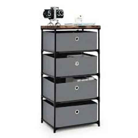 BOXED COSTWAY 4-TIER FABRIC DRESSER WITH DRAWERS AND METAL FRAME - GREY