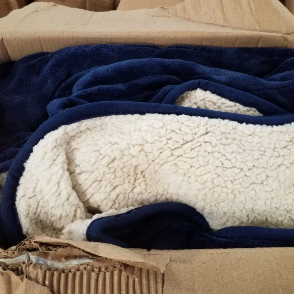 BOXED KEPLIN HEATED ELECTRIC THROW WITH SHERPA INSIDE - NAVY