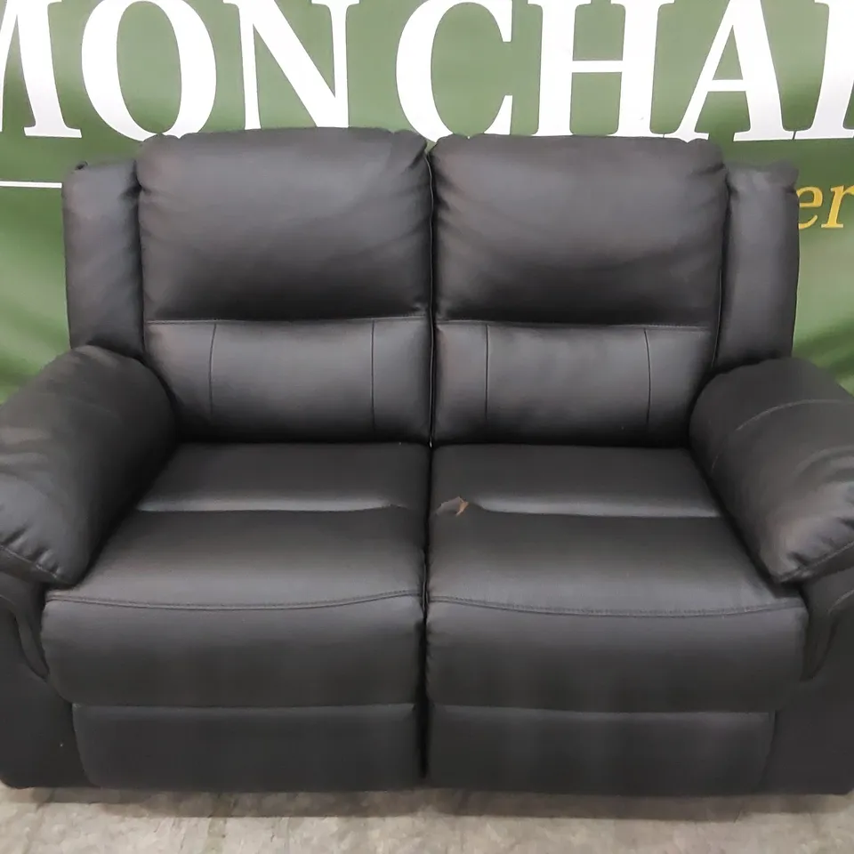 DESIGNER 2 SEATER FAUX LEATHER MANUAL RECLINER SOFA - BLACK