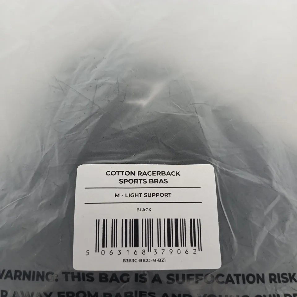 GYMSHARK COTTON RACERBACK SPORTS BRA – UK M, BLACK