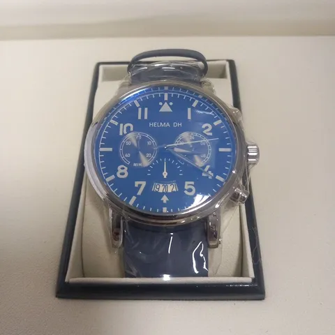 MENβS HELMA DH CHRONOGRAPH MASTER PILOT WATCH -MODEL DH007- MULTI-FUNCTION MOVEMENT WITH DATE β GENUINE LEATHER STRAP