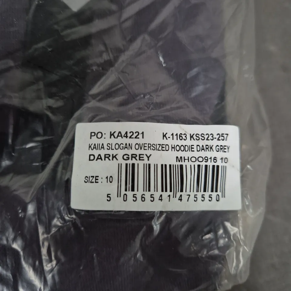 KAIA SLOGAN OVERSIZED HOODIE – DARK GREY, UK SIZE 10