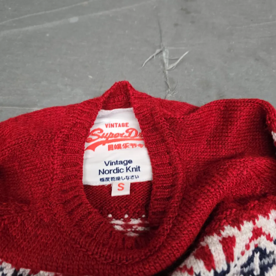 SUPERDRY VINTAGE NORDIC KNIT SWEATER – RED, SIZE S