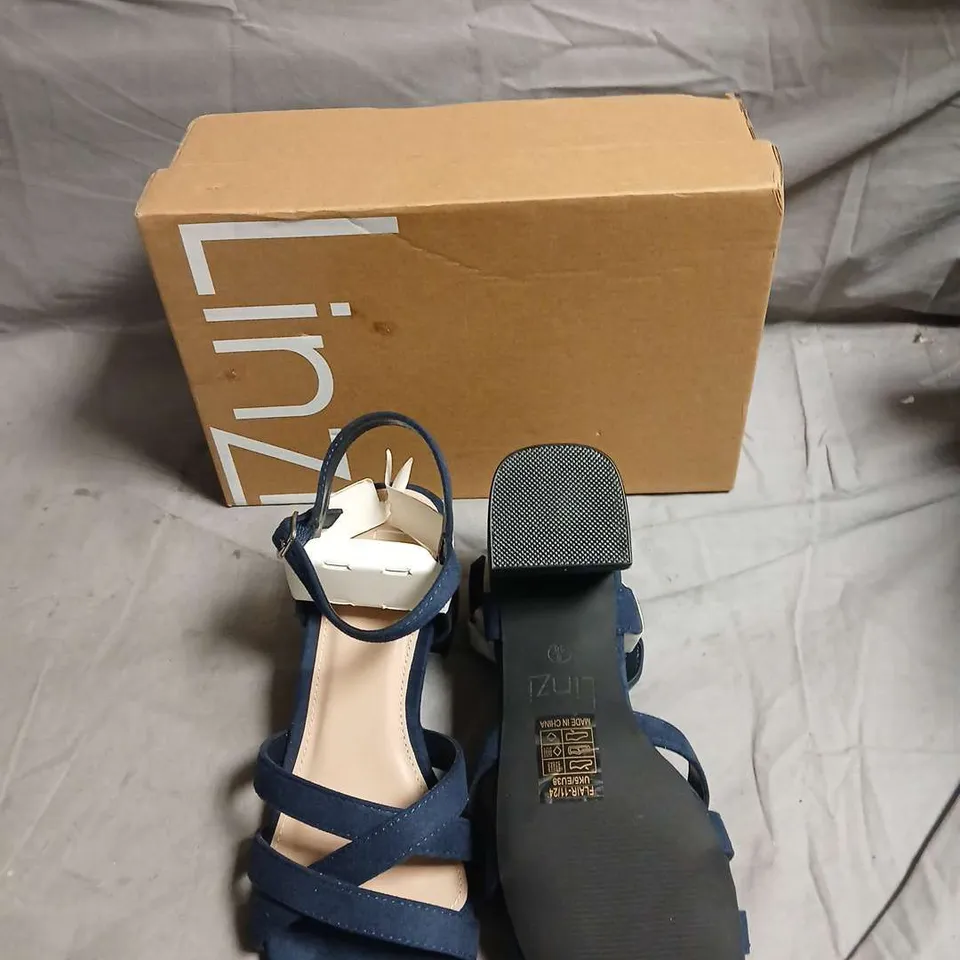 LINZI NAVY BLUE SUEDE SHOES WITH CROSS-STRAP DESIGN AND ANKLE BUCKLE - SIZE UK 5 