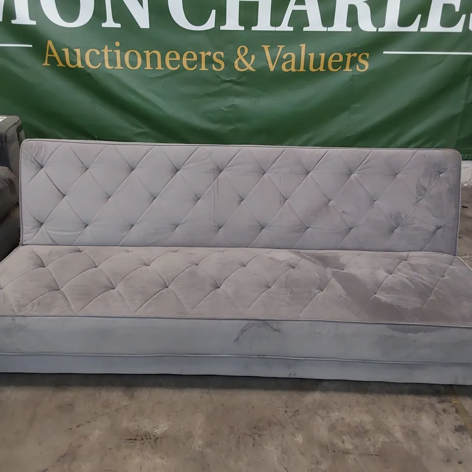 DESIGNER CLICK CLACK SOFA BED GREY PLUSH FABRIC