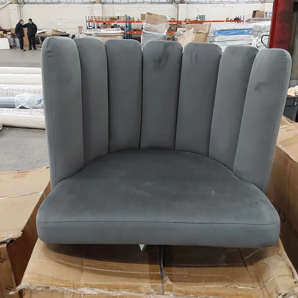 BOXED SET OF 2 DESIGNER GREY VELVET CHAIRS (1 BOX)