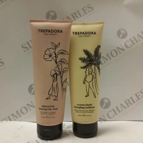 BOX OF 2 TREPADORA PRODUCTS TO INCLUDE HIBISCUS PINK CLEANSING CLAY-WASH 25ML & COCONUT ALMOND DETANGLING CONDITIONER 250ML