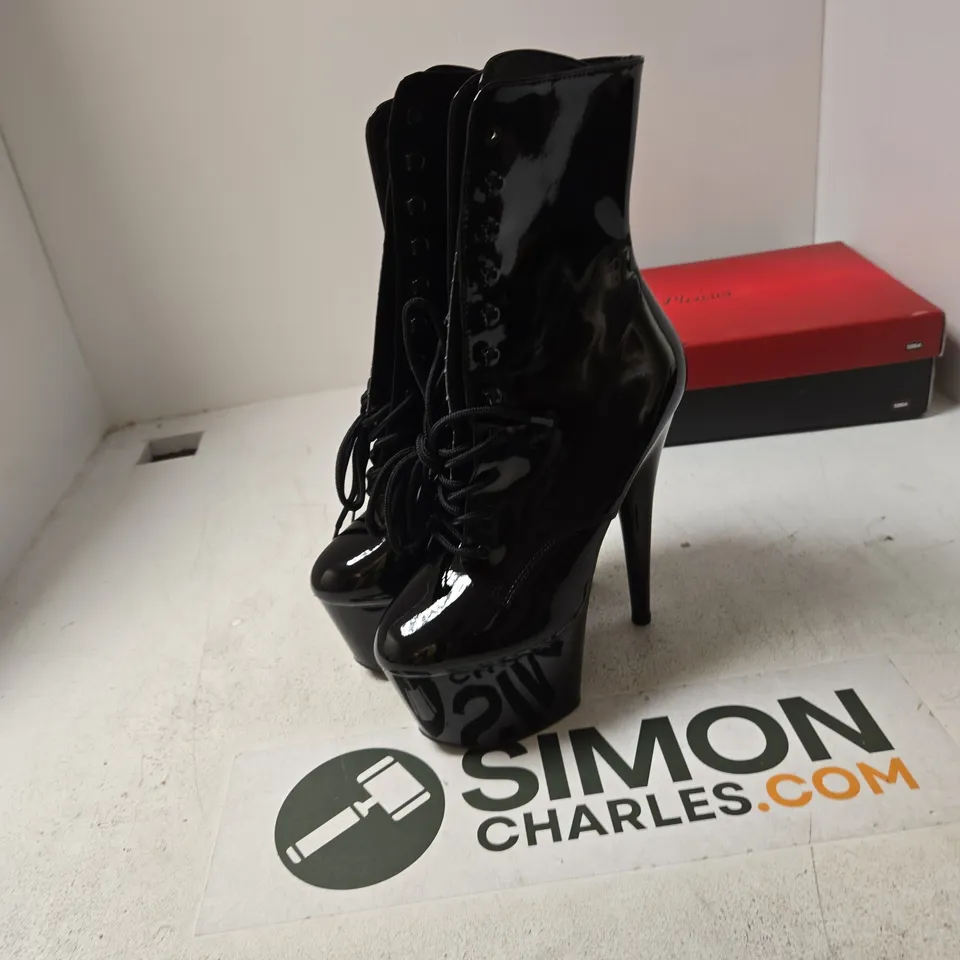 ADORE BLACK PATENT LEATHER KNEE-HIGH PLATFORM BOOTS, UK 7 (EU 40 / US 10)