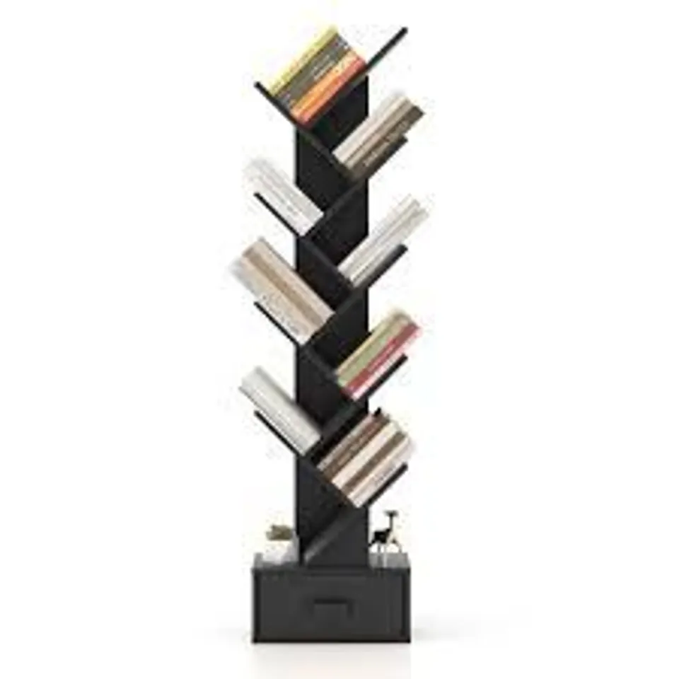 BOXED COSTWAY 10-TIER TREE BOOKSHELF WITH DRAWER