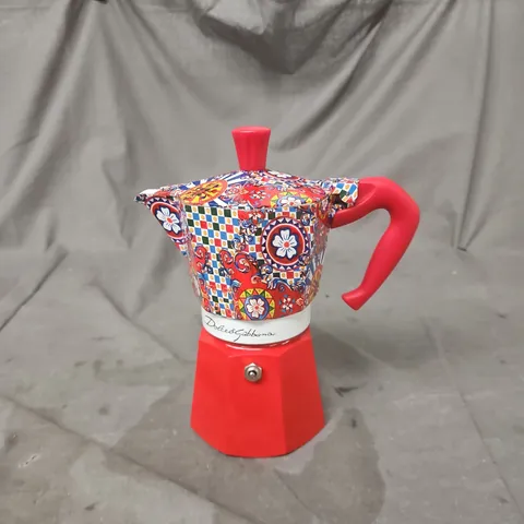 BIALETTI MOKA POT WITH DOLCE & GABBANA PATTERN – CERAMIC BODY, RED BASE BOXED
