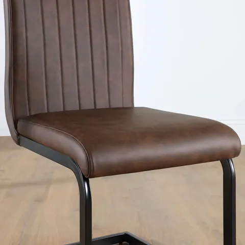 BOXED PERTH DINING CHAIR, VINTAGE BROWN PREMIUM FAUX LEATHER & BLACK STEEL 