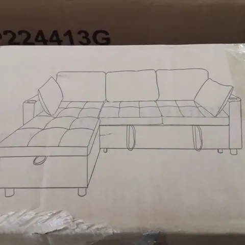 BOXED BLERIM UPHOLSTERED CORNER SOFA -GREY- (3 BOXES)