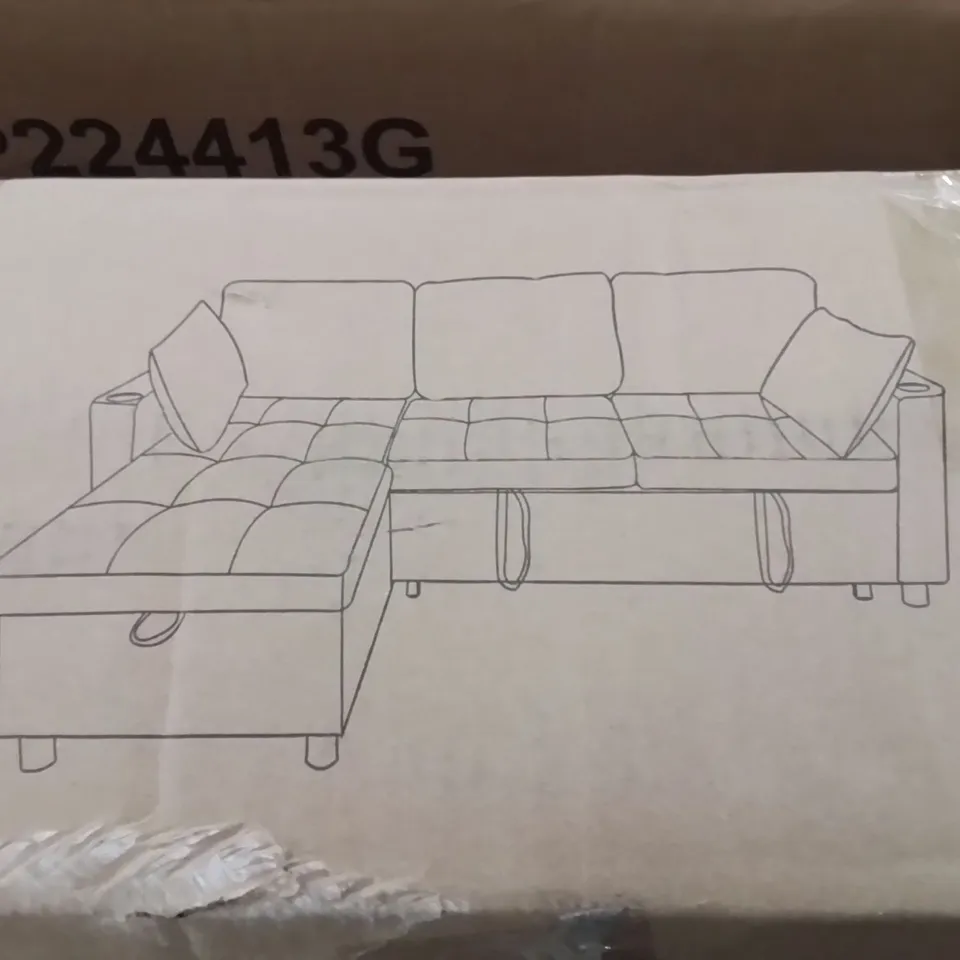BOXED BLERIM UPHOLSTERED CORNER SOFA -GREY- (3 BOXES)