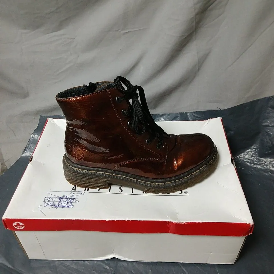 RIEKER LACE ANKLE BOOTS BRONZE SIZE 38 BOXED