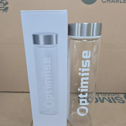 GLASS WATER BOTTLE WITH STAINLESS STEEL LID – BOXED