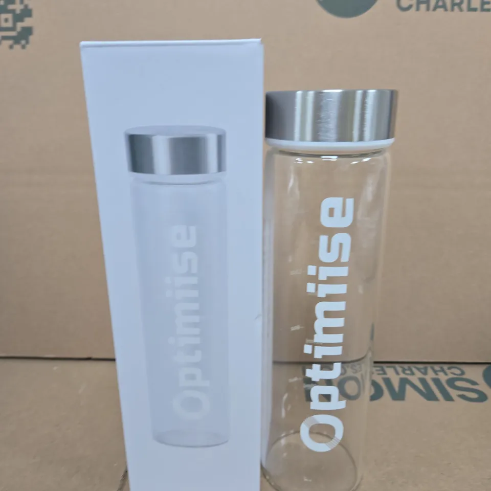 GLASS WATER BOTTLE WITH STAINLESS STEEL LID – BOXED