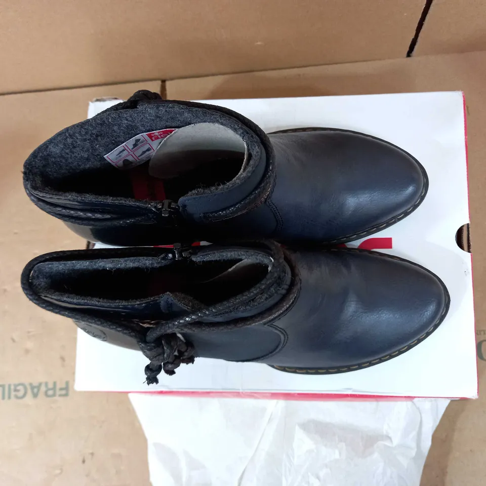 RIEKER TASSLE NAVY ANKLE BOOTS - SIZE UK 6