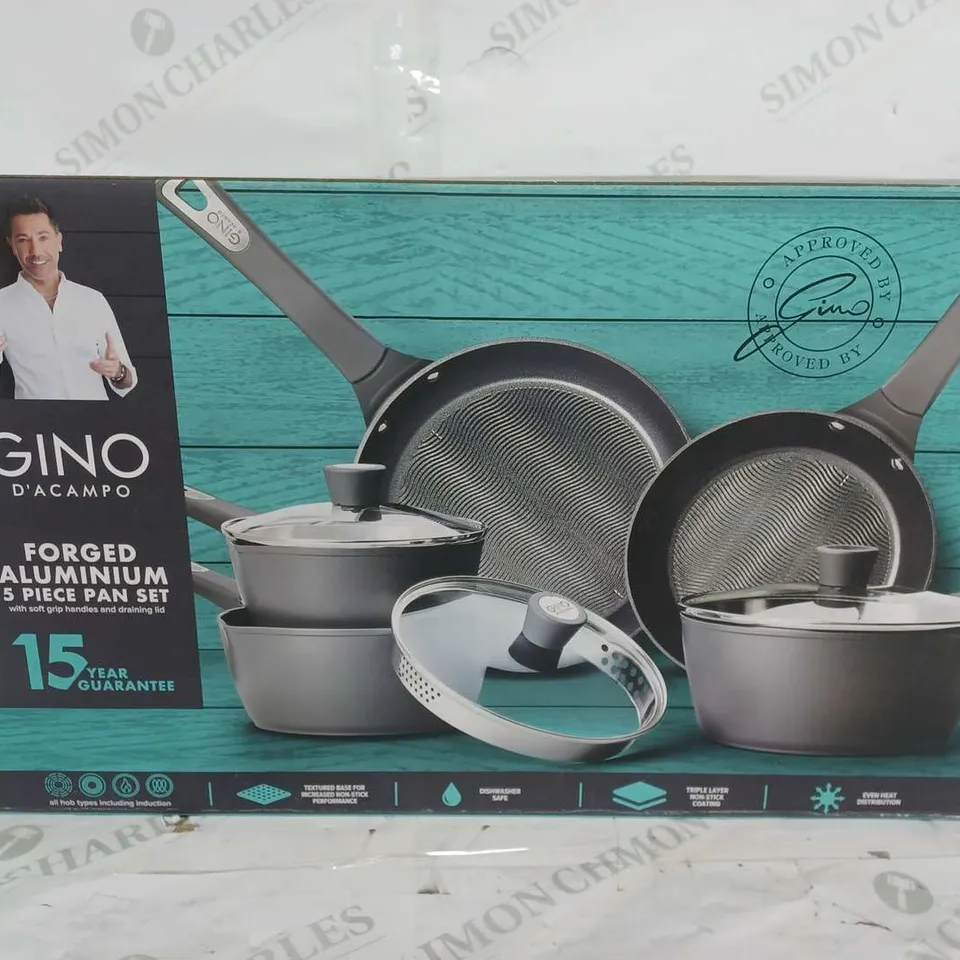 BOXED GINO D'ACAMPO FORGED ALUMINIUM 5 PEICE PAN SET 