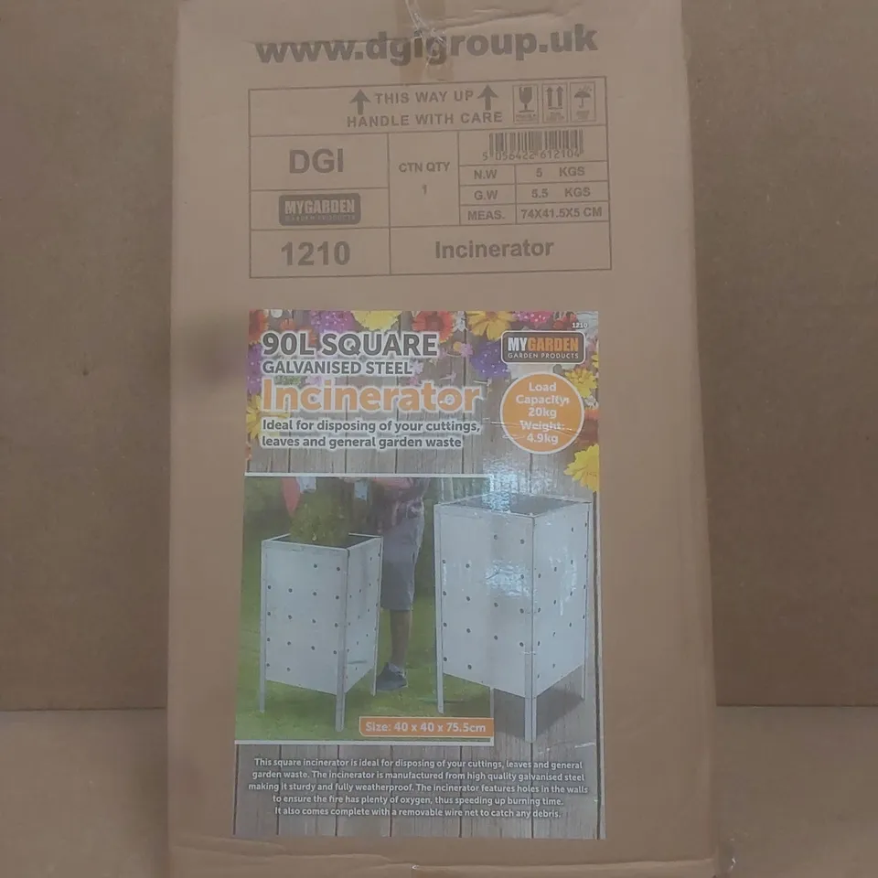 BRAND NEW BOXED MYGARDEN 90L SQUARE GALVANISED STEEL INCINERATOR