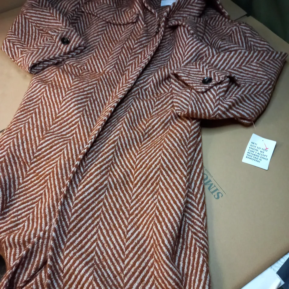 TOPSHOP TAN STRIPED WOMENS OVERCOAT - SIZE 14