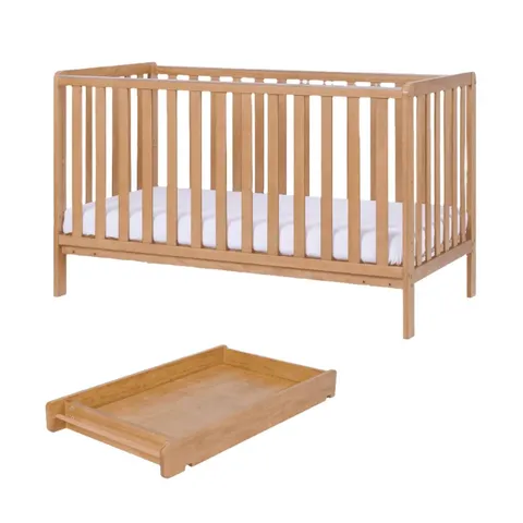 BOXED MALMO COT BED WITH COT TOP CHANGER & MATTRESS HONEY OAK FINISH (1 BOX)
