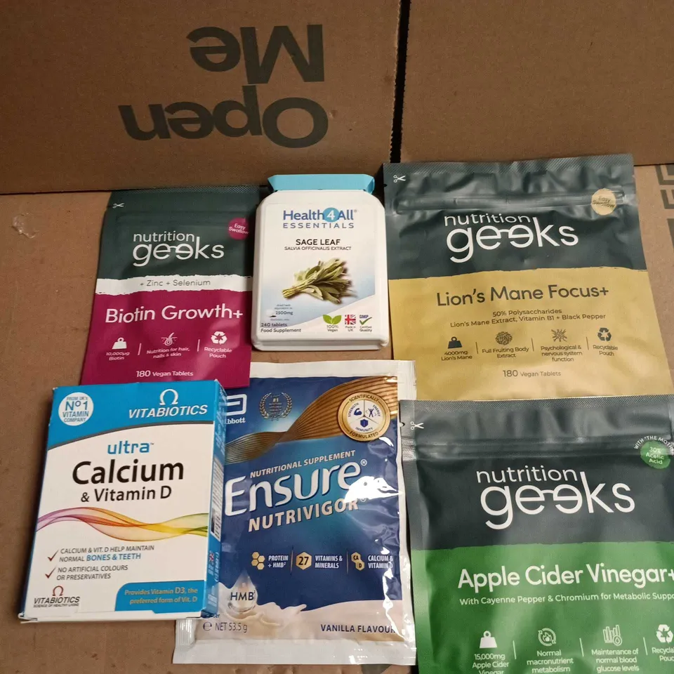 APPROXIAMTELY 10 ASSORTED HEALTH PRODUCTS TO INCLUDE LION'S MANE FOCUS, SAGE LEAF, CALCIUM+ ETC