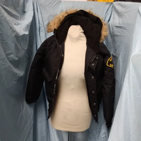 ZAVETTI CANADA BLACK PARKA WITH FUR HOOD – UK SMALL (SIZE S)