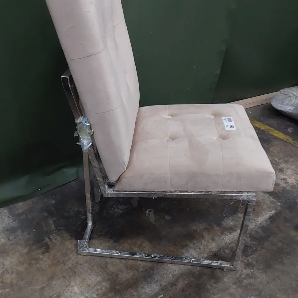 DESIGNER OCCASIONAL CHAIR FAWN PLUSH FABRIC ON CHROME FRAME 