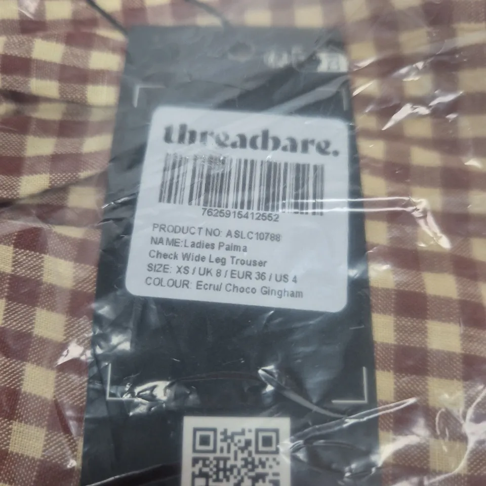 LADIES PALMA CHECK WIDE-LEG TROUSERS – UK 8 (XS), ECRU & CHOCOLATE GINGHAM