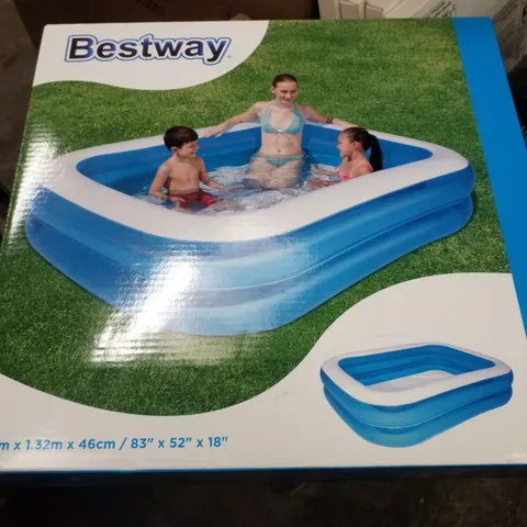 BOX CONTAINING 3 BESTWAY BLUE RECTANGULAR FAMILY POOLS