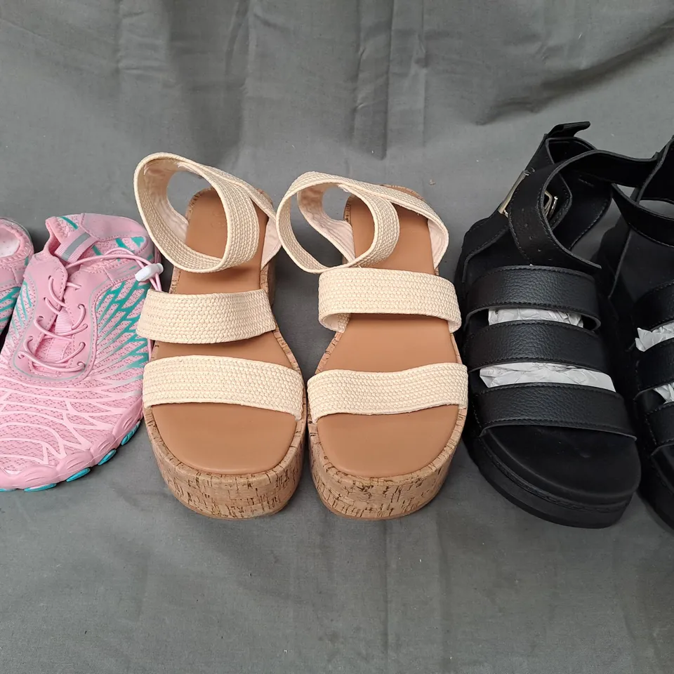 BOX OF APPROXIMATELY 15 ASSORTED PAIRS OF SHOES AND FOOTWEAR ITEMS IN VARIOUS COLOURS, STYLES, AND SIZES