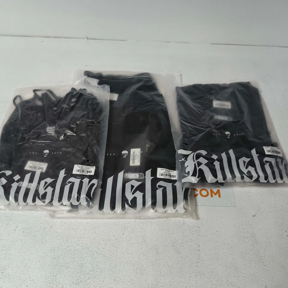 LOT OF APPROXIMATELY 30 BRAND NEW KILLSTAR CLOTHING ITEMS INCLUDES FATAL ATTRACTION BODYSUITS, HEART STEALER SKIRTS AND MOTH & THORN SET - VARIOUS SIZES