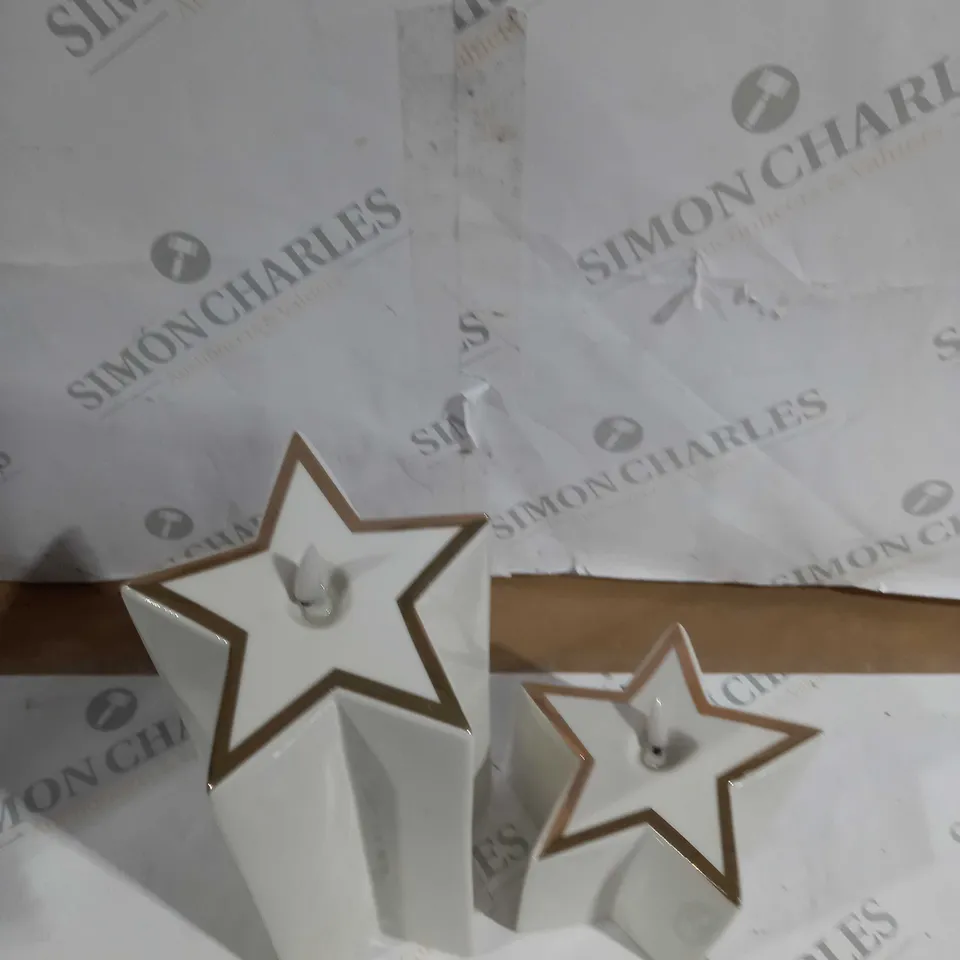 SET OF 3 PRE-LIT WHITE STAR CANDLES ( ONLY 2 )