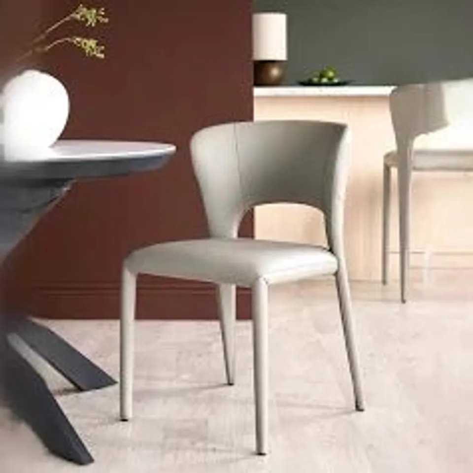 BOXED PAIR OF DANETTI JACKSON LIGHT GREY LEATHER DINING CHAIRS