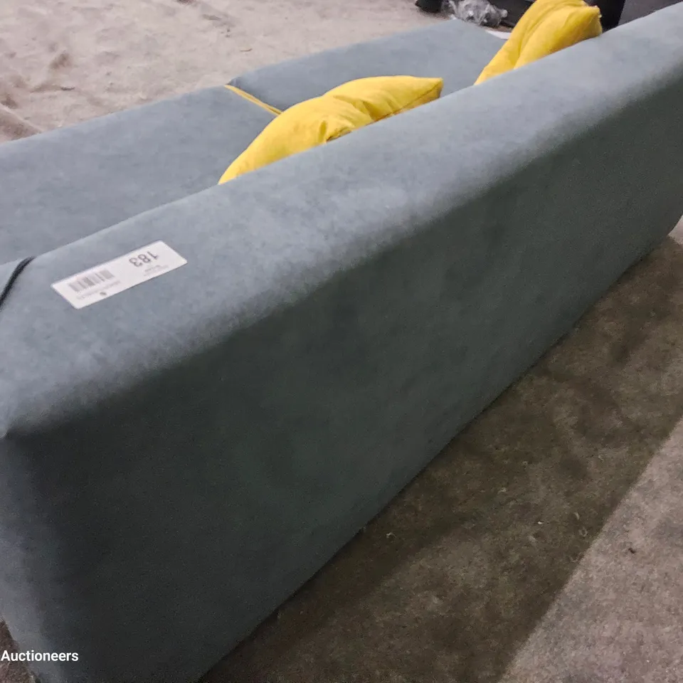 DESIGNER THREE SEATER SOFA WITH STORAGE GREY FABRIC WITH YELLOW PIPING