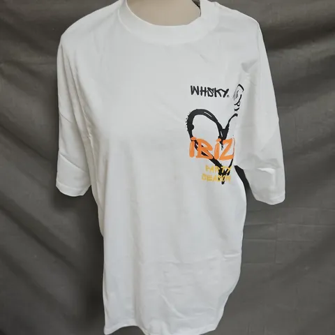 WHSKY IBIZA BACK GRAPHIC TSHIRT IN WHITE SIZE M