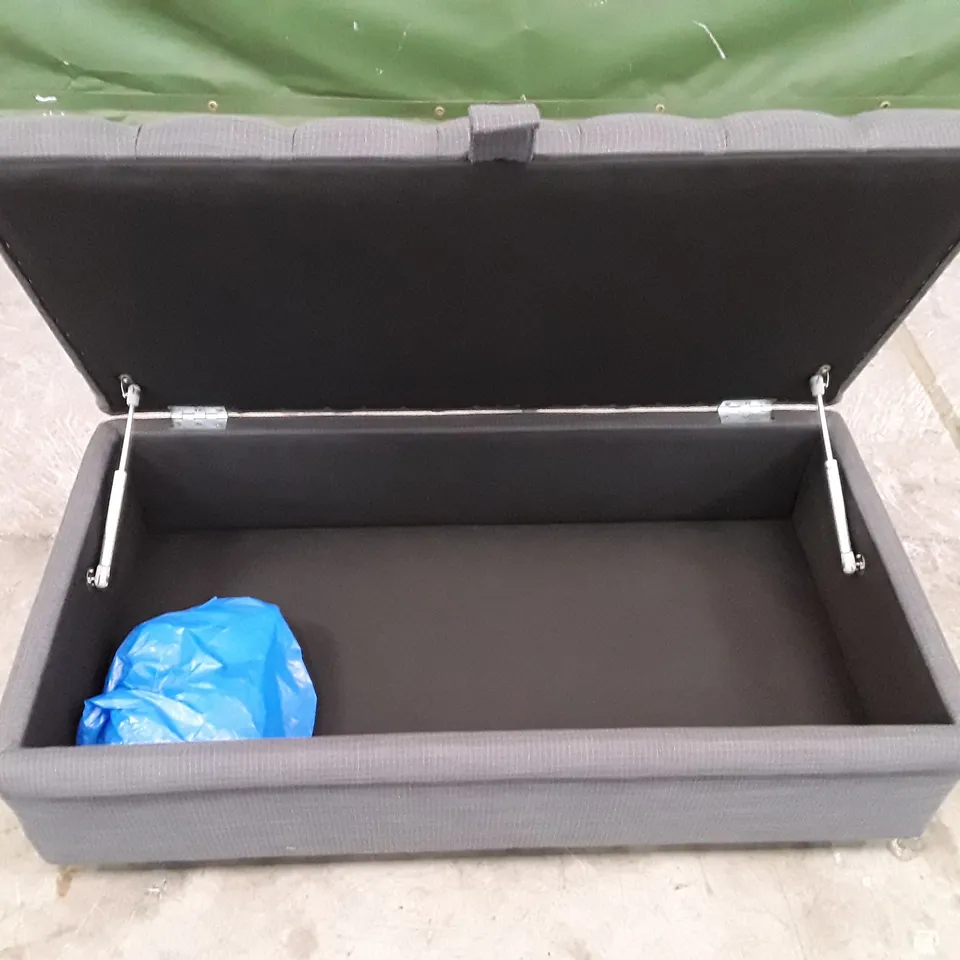 QUALITY DESIGNER WINSLEY STORAGE OTTOMAN - STEEL GREY FABRIC