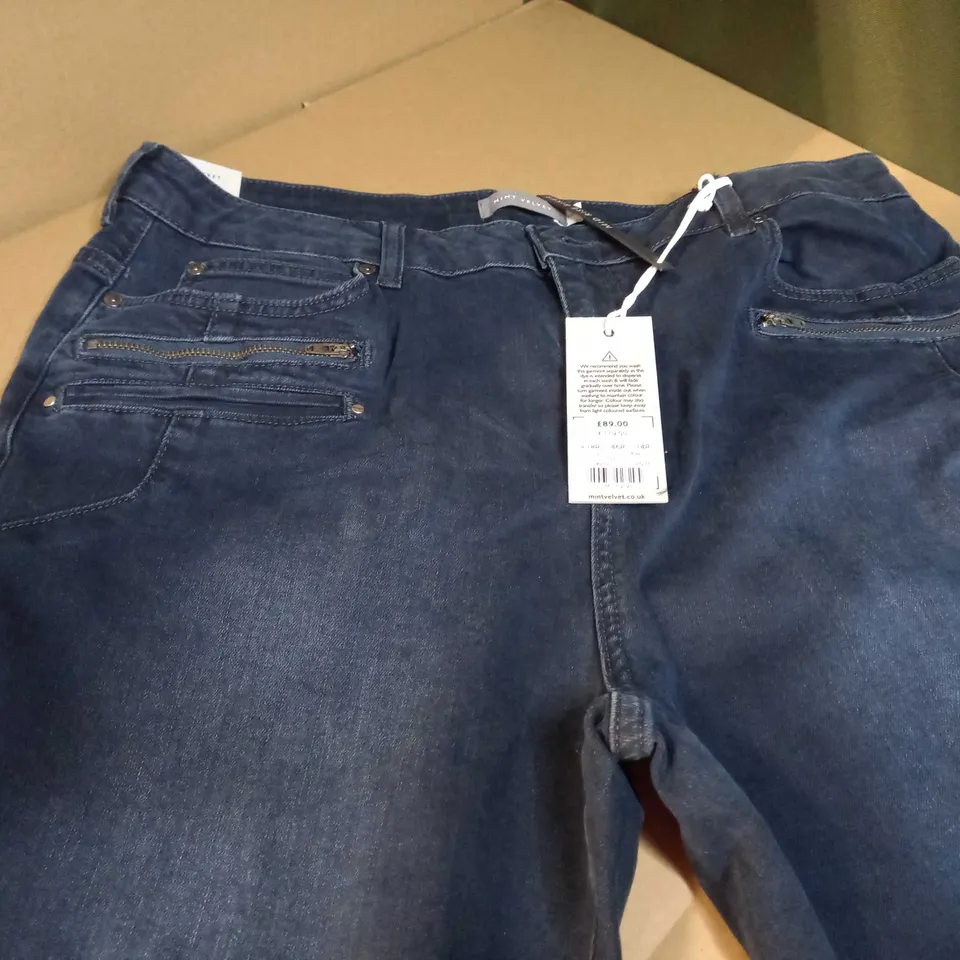 MINT VELVET DARK INDIGO BIKER JEANS - SIZE 18R