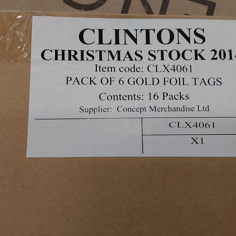 BOX OF APPROXIMATELY 25X BOXES OF 16 x 6PCS CLINTON'S CHRISTMAS GIFT TAGS (1 BOX)