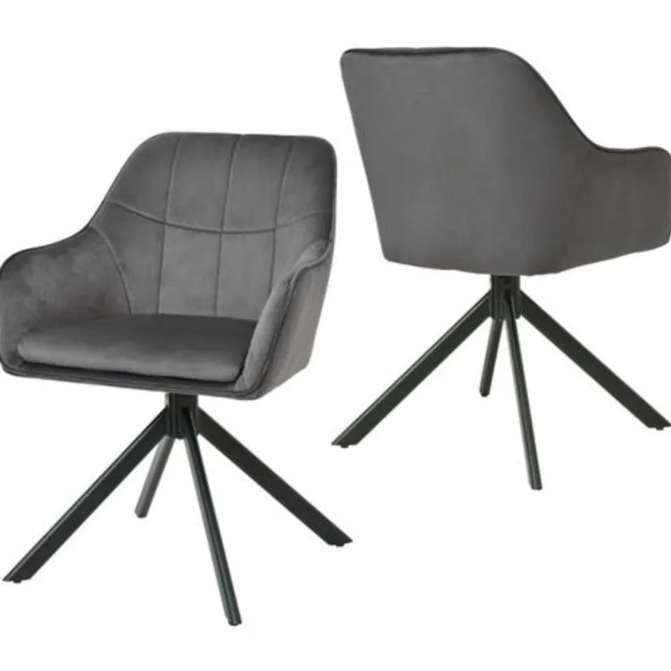 BOXED PAIR OF VELVET UPHOLSTERED DINING CHAIRS - GREY