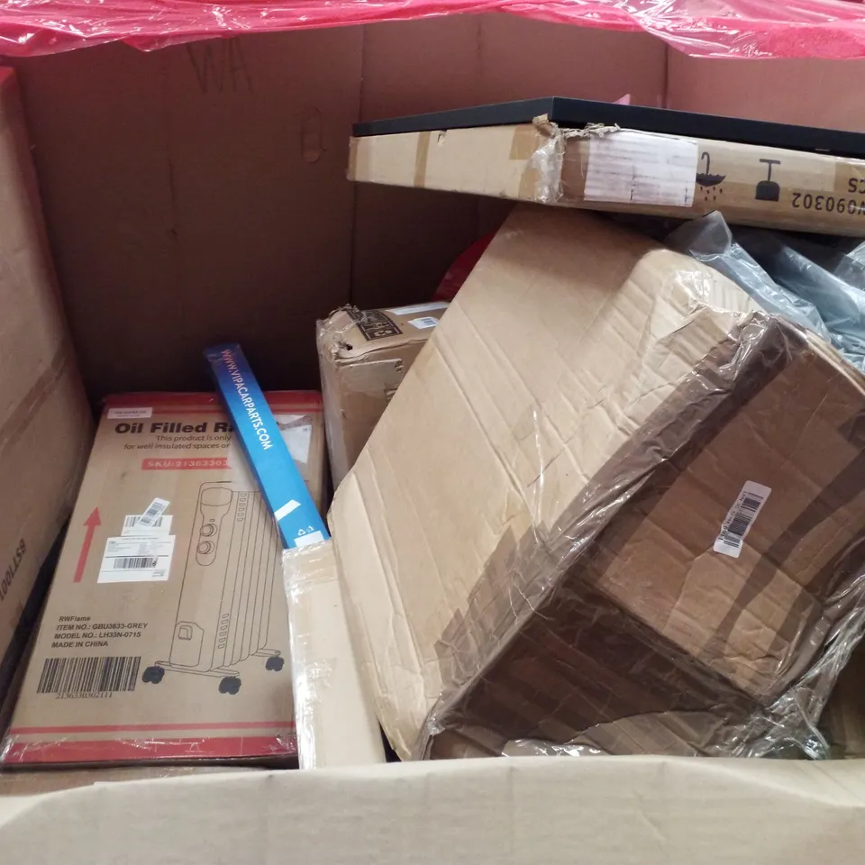 PALLET CONTAINING ASSORTED PRODUCTS INCLUDING HOLLYWOOD MAKEUP MIRROR, PICTURE FRAME SET, LED CEILING FAN LIGHT, DEHUMIDIFIER & DOUBLE AIR FRYER 